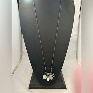 White House Black Market long black chain charm necklace with five charms